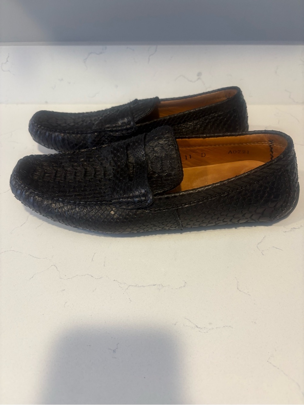 Hevias men’s black genuine python loafers